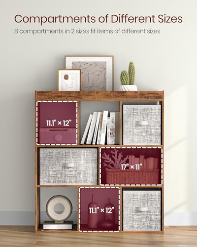 VASAGLE Bookcase Freestanding Storage Unit, 11 x 35.4 x 39.4 Inches | Bookshelf used horizontally, vertically, upside down, Rustic Brown, CUSTOS Collection, ULBC55BX