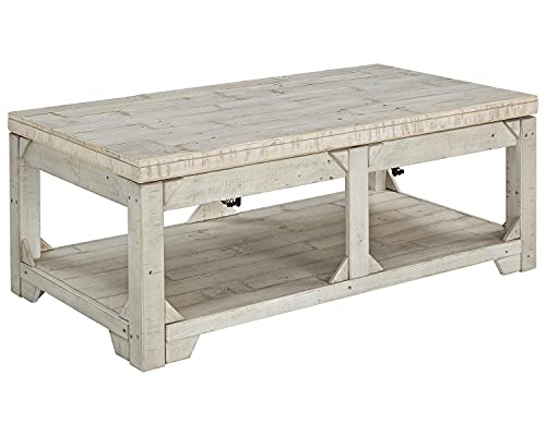Whitewash farmhouse lift top coffee table and end table set, view 5
