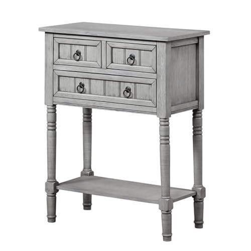 Kendra Entryway Hall Table 23.75" - 3 Storage Drawers, Traditional Console with Shelf for Decor, Office & Hallway Organizer, No Tools Assembly, Solid Wood, Wirebrush Light Gray