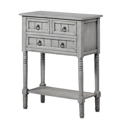 Kendra Entryway Hall Table 23.75" - 3 Storage Drawers, Traditional Console with Shelf for Decor, Office & Hallway Organizer, No Tools Assembly, Solid Wood, Wirebrush Light Gray