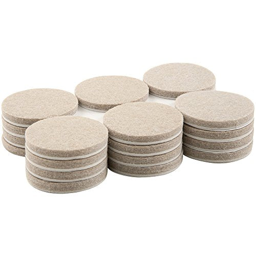 1.5" Round Reusable Felt Furniture Sliders for Hard Surfaces, Noise-Reducing Adhesive Furniture Moving Pads for Beds, Sofas, Dressers, Set of 24, Beige