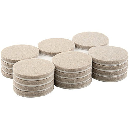 1.5" Round Reusable Felt Furniture Sliders for Hard Surfaces, Noise-Reducing Adhesive Furniture Moving Pads for Beds, Sofas, Dressers, Set of 24, Beige