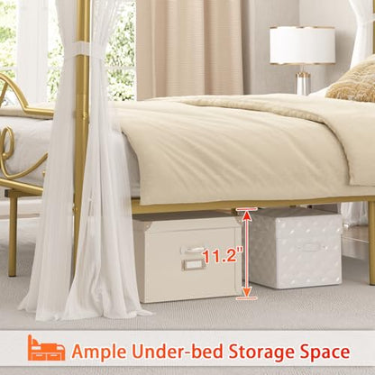 Queen Canopy Bed Frame with 4 Posters, Queen Size Bed for Girls Adults, view 7