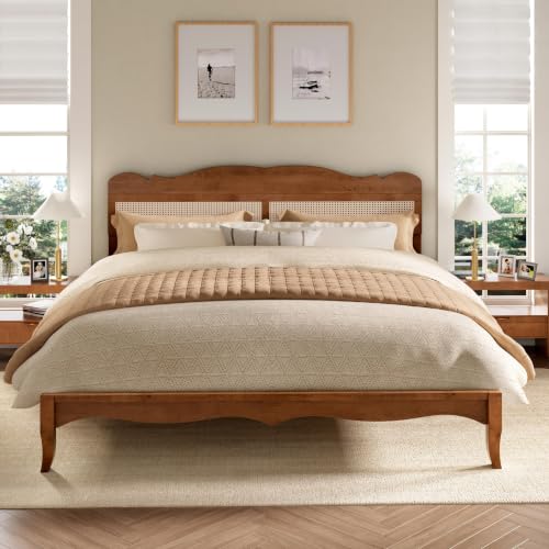 Solid Wood Queen Bed Frame with Adjustable Headboard, view 2