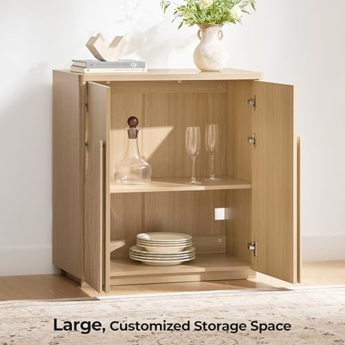 CHITA Sideboard Buffet Cabinet with Storage, Small Storage Cabinet with Doors and Shelves for Living Room Accent, Bar, Kitchen, Oak