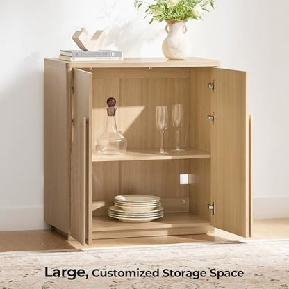 CHITA Sideboard Buffet Cabinet with Storage, Small Storage Cabinet with Doors and Shelves for Living Room Accent, Bar, Kitchen, Oak