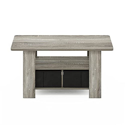 Andrey Coffee Table with Bin Drawer, French Oak Grey/Black | 2x Bin Drawers, Soft-Corner, Rectangular Side Table for Living Room, Bedroom, Home Office