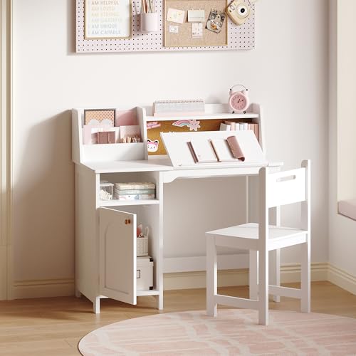 Kids Study Desk and Chair Set with Tiltable Desktop for 3-8 Years, view 3