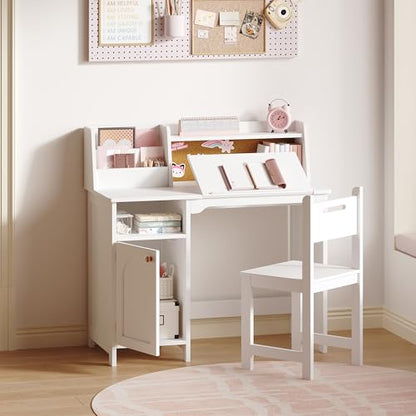 Kids Study Desk and Chair Set with Tiltable Desktop for 3-8 Years, view 3