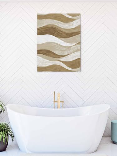 NuYeBiofx Modern Brown Ombre Ocean Wave Canvas Wall Art Prints,48"x32" Framed Picture Artwork Abstract Gradient Stripe Printed Canvas Oil Painting for Living Room Bedroom Office,Ready to Hang