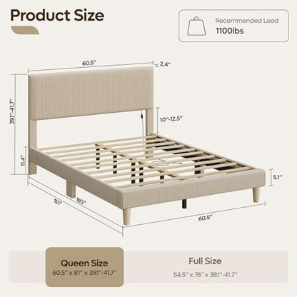 Queen Size Bed Frame with Headboard LED Lighting,Upholstered,Taupe, view 3