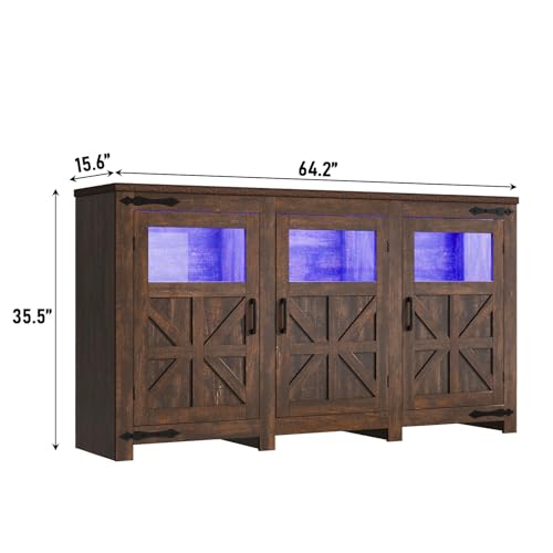 64" Large LED Farmhouse TV Stand for 70/65/60 Inch TVs with Power Outlets, view 3