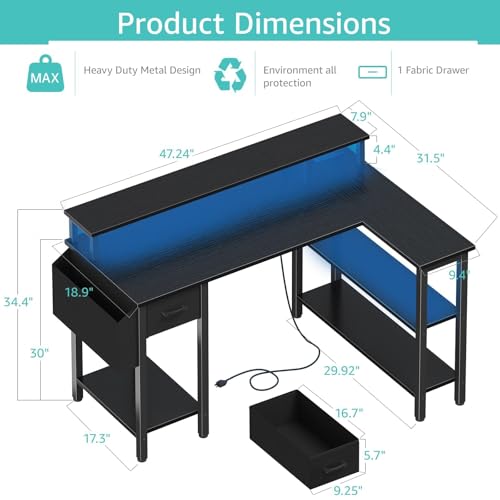 L Shaped Gaming Desk with Storage Shelves, view 4