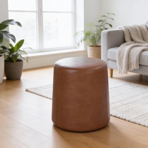 17" Organic Shape Ottoman - Chestnut Faux Leather