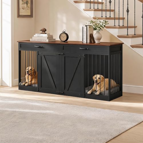 71'' Double Dog Crate Furniture for 2 Dogs, Dog Crate with 2 Drawer, view 2