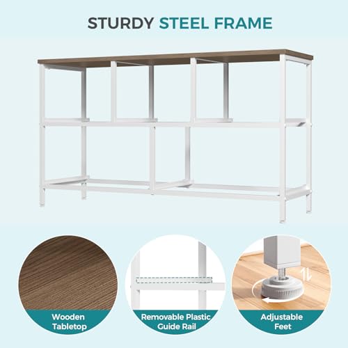 Dresser for Bedroom with 5 Drawers, Wide Chest of Drawers, Fabric Bedroom Dresser with Drawer Organizer, Storage Organizer Unit with Fabric Bins for Closet, Living Room, Hallway, Greige Oak