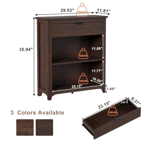 Bookcase with Drawer, Open Storage Book Cases/Shelves, view 3