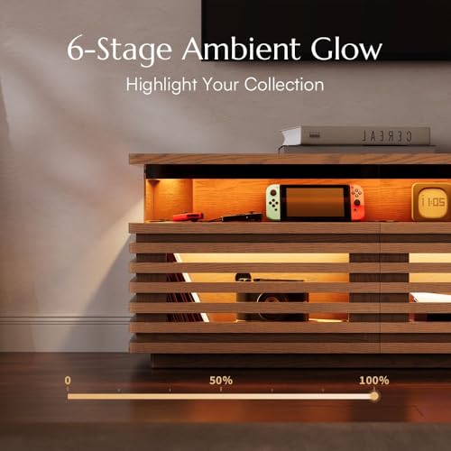 94.49'' Fully Assembled TV Stand with Adjustable LED Lights, Walnut, view 5