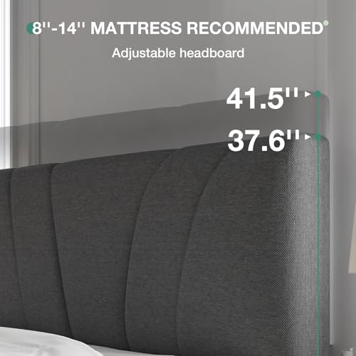 Queen Size Bed Frame Upholstered Queen Bed Frame with 3-Height Adjustable, view 6