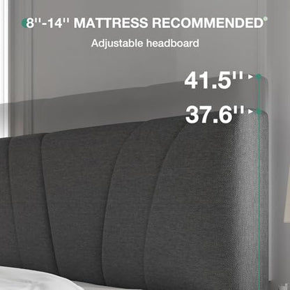 Queen Size Bed Frame Upholstered Queen Bed Frame with 3-Height Adjustable, view 6