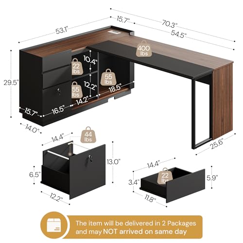 70" Executive Desk with Cabinet Storage, view 3