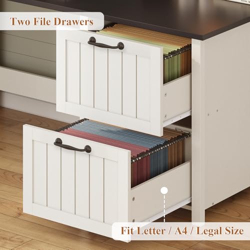 63" Farmhouse Executive Desk with Drawers and Storage, White + Black, view 5