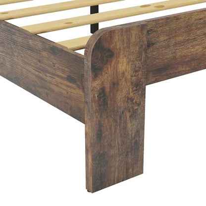 DWOYFO Wood Platform Bed Frame, Queen Bed Frame with Headboard, Dark Brown, view 7