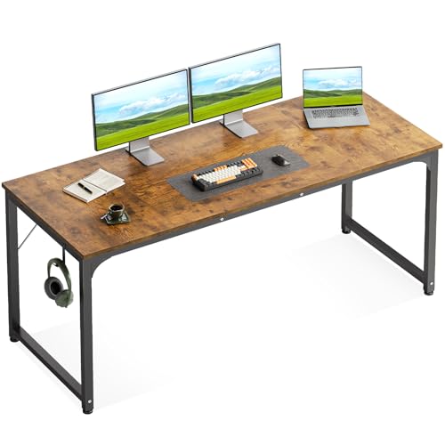 63 Inch Computer Desk for Home Office, Study Writing Table for Small Spaces, Simple Modern Desk with Headphone Hooks, Rustic Brown