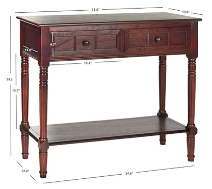 SAFAVIEH Furniture - Samantha 2-Drawer Console Table - Dark Cherry - Solid Wood - Classic Storage Design - Ideal for Entryway, Living Room, Hallway, 35.8"W x 13.8"D x 29.5"H (AMH5710D)