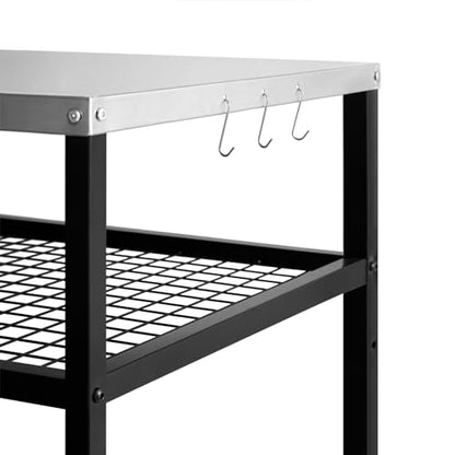 Stainless Steel Outdoor Grill Cart Pizza Oven Stand Trolley Table with Wheels Three-Shelf Movable Food Prep and Work Table Heavy Duty Grill Carts Outdoor Cart 31.5"×24"×35.5"