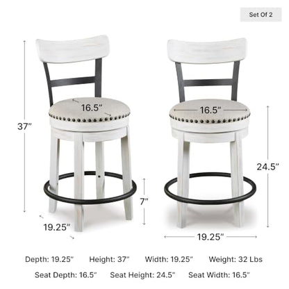 Signature Design by Ashley Valebeck Barstool, Rustic-Industrial Counter Height Chair, 360° Swivel, Wood & Metal Frame, Cushioned Seat, Ideal for Kitchen Island with Seating, Vintage White