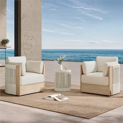 CHITA Outdoor Furniture Set 4 Piece, 5-Seats Patio Conversation Set | 3-Seater Sofa, 2 Swivel Chairs, 1 Coffee Table, FSC Certified Acacia Wood, 7.9in Thickened Seat Cushion, Fully Assembled