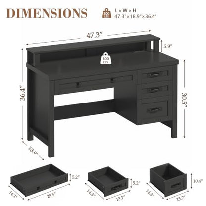 47" Farmhouse Computer Desk with Drawers & Outlets for Home Office, Bedroom, view 3