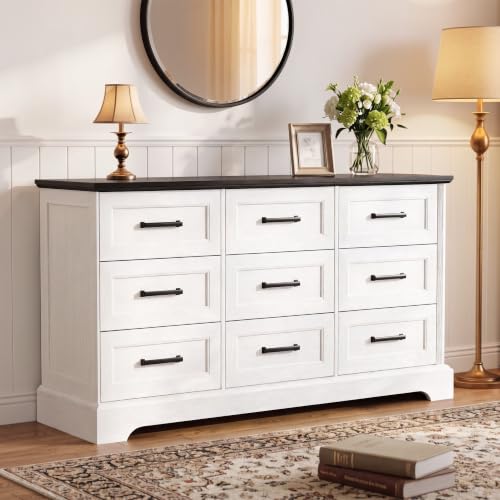 White Dresser for Bedroom, 57" 9 Drawers Dresser, view 8