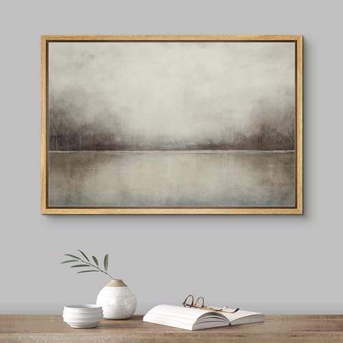 Framed Canvas Print Wall Art Abstract Landscape Wilderness Impressionism Traditional Scenic for Living Room, Bedroom, Office - 24"x36" Natural