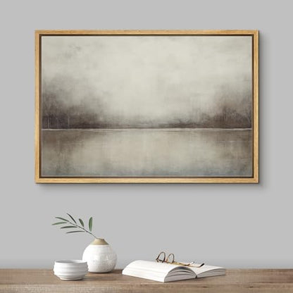 Framed Canvas Print Wall Art Abstract Landscape Wilderness Impressionism Traditional Scenic for Living Room, Bedroom, Office - 24"x36" Natural