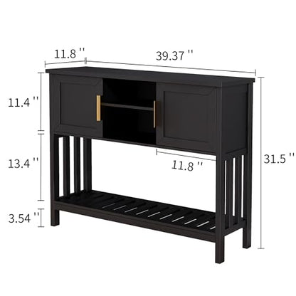 Entryway Table, Console Table, Sofa Table with 2-Door and Shelf, Black | Entryway Cabinet and Sideboard Cabinet with Large Storage Space for Daily Use in Hallway, Foyer, Living Room