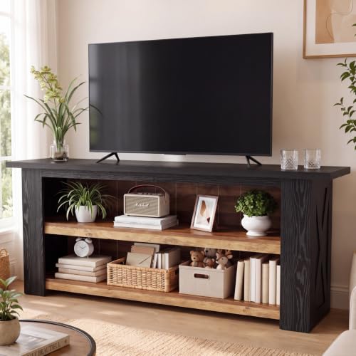 Wooden TV Stand for 65 Inch TV, Black Entertainment Center, view 2