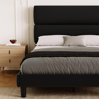 King Size Platform Bed Frame with Velvet Headboard, view 7
