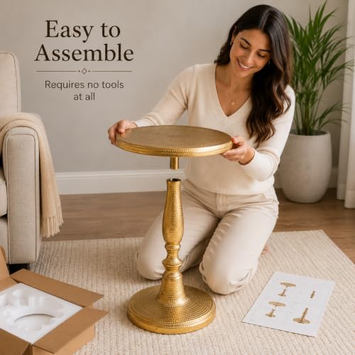 Gold Metal End Table for Living Room | 15 Inch Width x 22 Inch Height | Modern Side Table with Premium Finish | Sofa Side Table for Home Decor