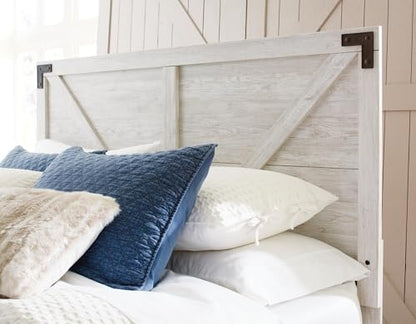 Signature Design by Ashley Shawburn Queen Headboard Only, Rustic Farmhouse Crossbuck Style, Engineered Wood (MDF/particleboard/plywood) and Decorative Laminate, for Metal Frames, Whitewash, 63"W