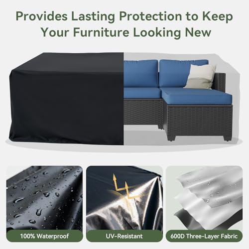 Patio Furniture Set with Fire Pit Table, 6 Piece Outdoor Furniture Set with Wicker Ottomans, Rattan Outdoor Sectional Sofa with Thickened Cushion & Waterproof Cover Navy Blue