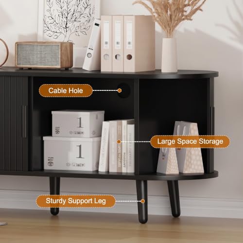 Mid Century Modern 47.2" TV Stand for ups to 55 Inch Tv, Black, view 4