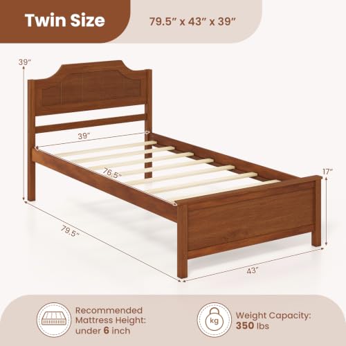 Queen Bed Frame, Platform Bed w/Headboard & Solid Wood Legs, view 4