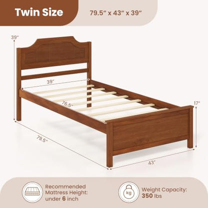Queen Bed Frame, Platform Bed w/Headboard & Solid Wood Legs, view 4