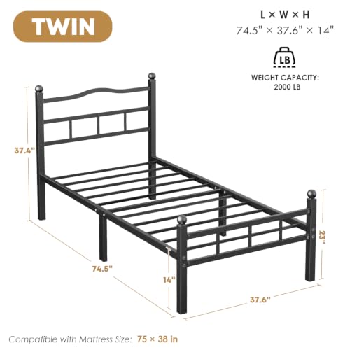 14 Inch Twin Bed Frame with Headboard and Footboard, view 4