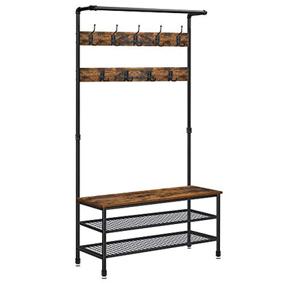 VASAGLE Coat Rack and Storage Bench, Hall Tree with 9 Hooks, Steel Frame, view 2