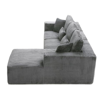 109" Modular L-Shaped Corner Cloud Sofa Corduroy Modular Couches with Deep Seat, 3 Pieces Compressed Boneless Sofa W/Right Chaise Lounge and 4 Pillows for Living Room