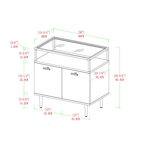 Modern Glass and Wood End Side Table Living Room Storage Small End Table, 2 Drawer, Slate Grey
