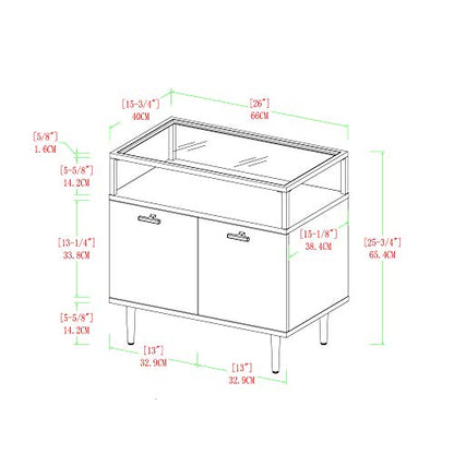 Modern Glass and Wood End Side Table Living Room Storage Small End Table, 2 Drawer, Slate Grey